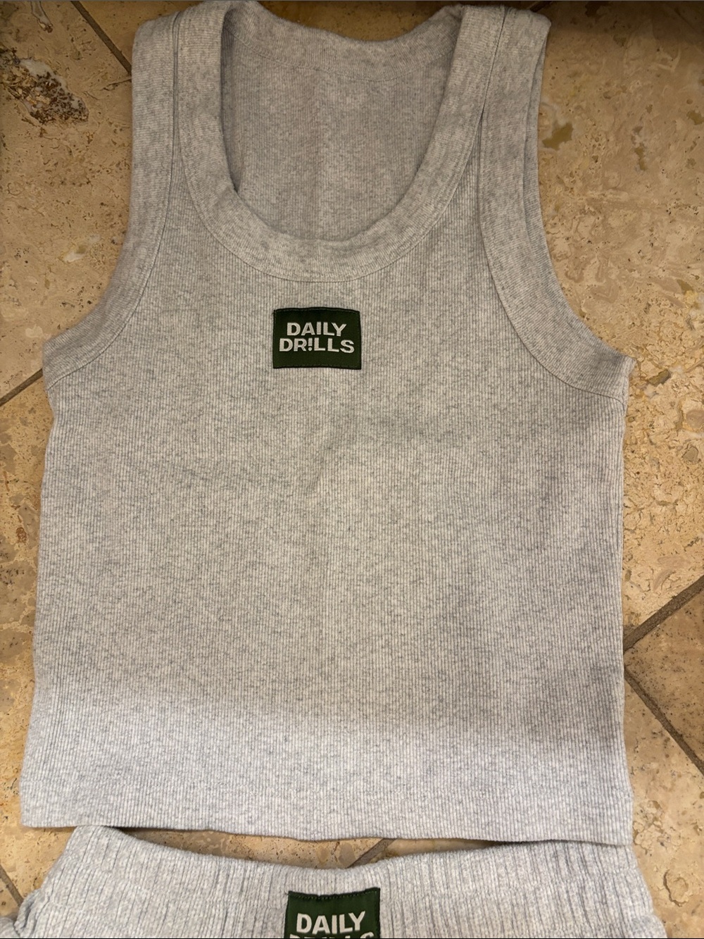 Daily Drills Light Gray Ribbed Tank and Shorts Set - Picture 3 of 6